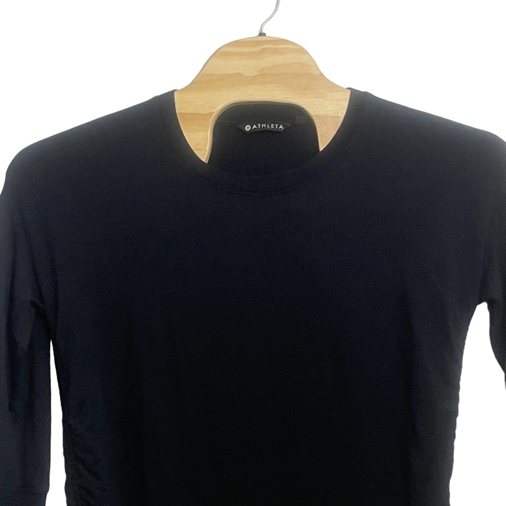 Athleta Womens Large Black Soft Shirt Ruched‎ Sides 3/4 Sleeves - Picture 5 of 7